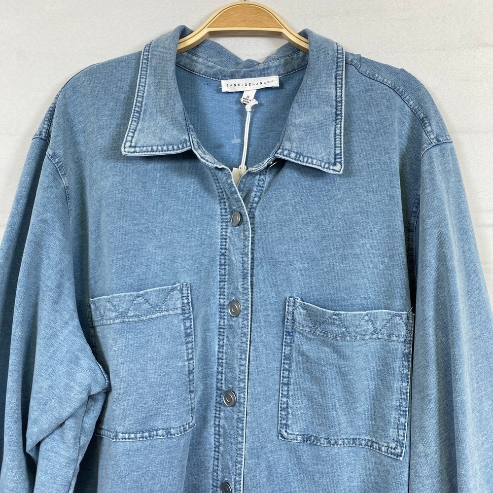 Jane & Delancey Chambray Knit Shirt Shacket Women 3X Coastal Quilted Cuffs NWT - Picture 10 of 11